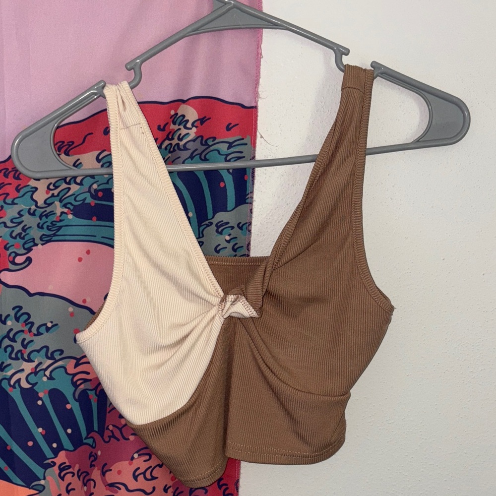 Two-Tone Brown and Cream Women's Top